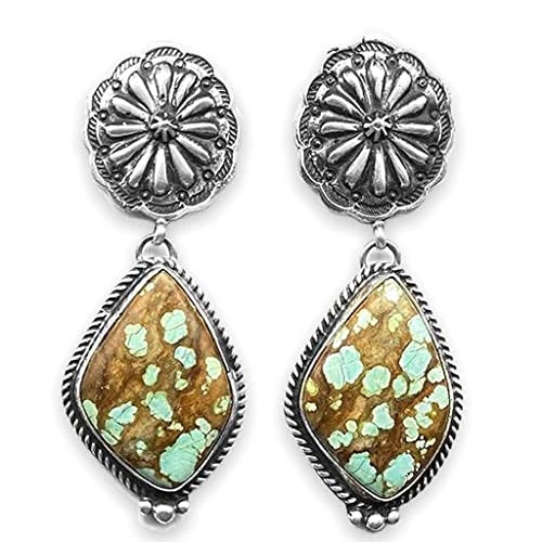 Genuine Royston Turquoise Statement Earrings in Oxidized 925 Sterling Silver, Authentic Navajo Na... | Amazon (US)