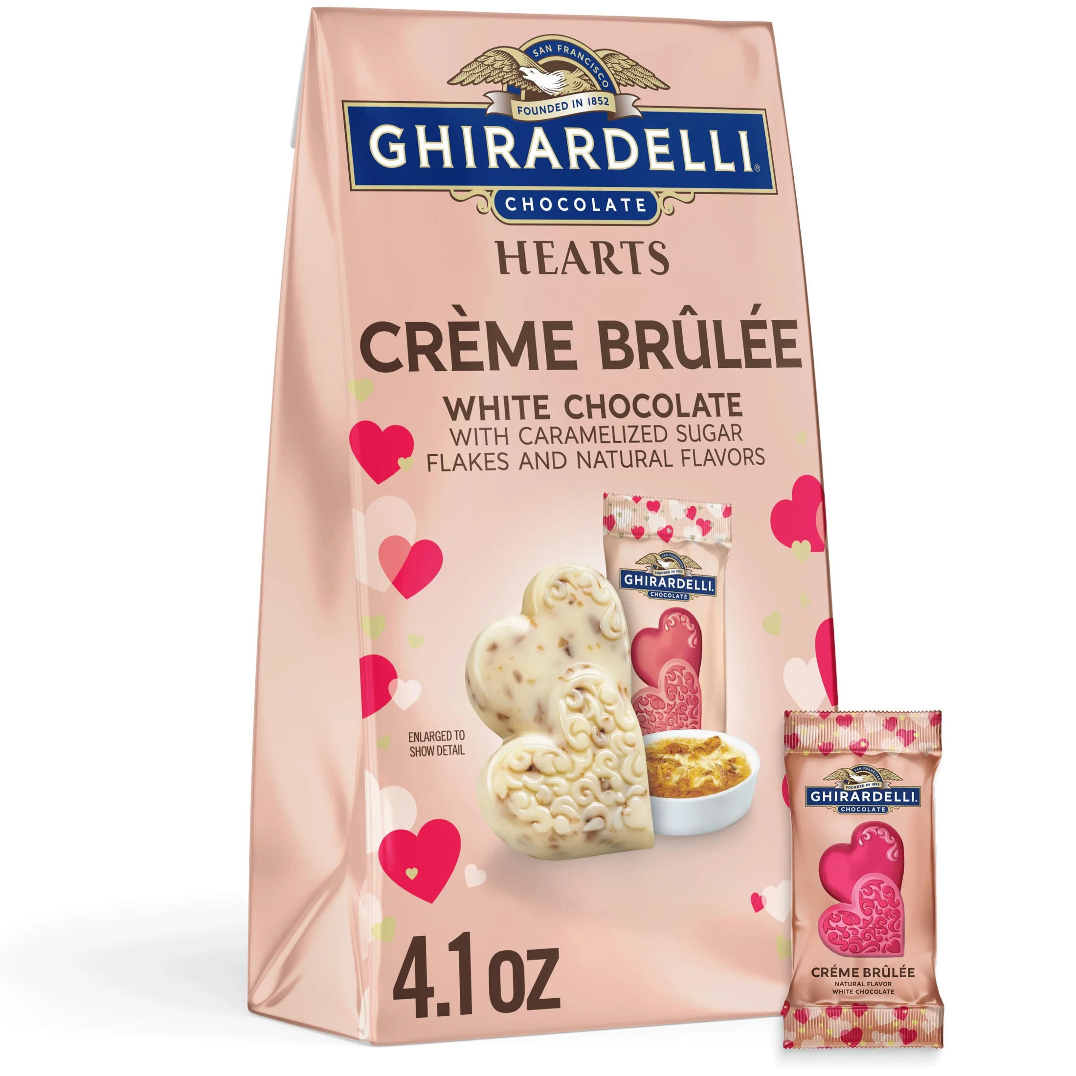 GHIRARDELLI White Chocolate Creme Brulee Duet Hearts, Chocolate Hearts for Valentines, 4.1 OZ Bag | Walmart (US)