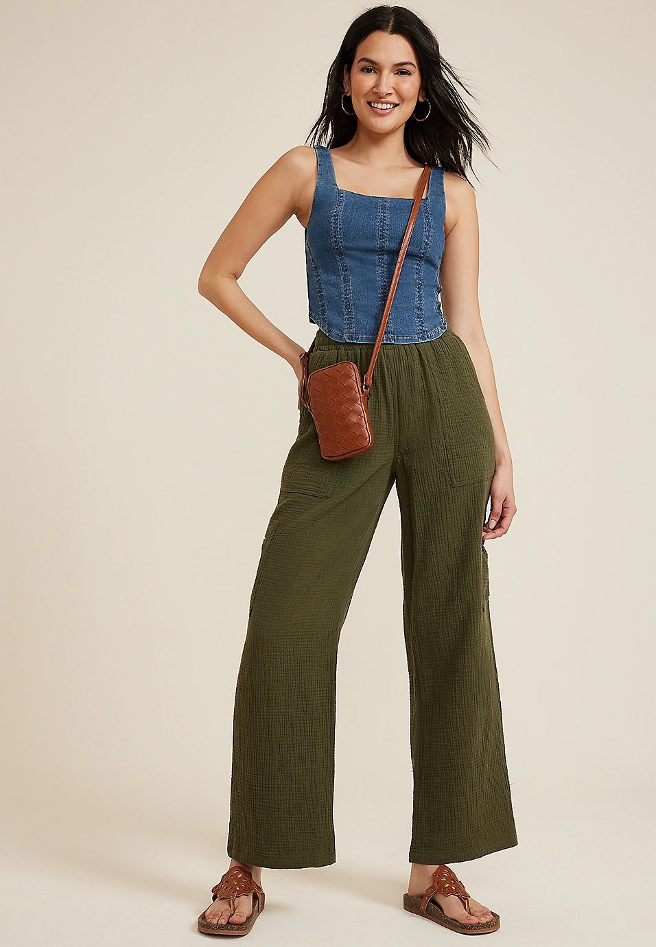 Denim Cropped Corset Tank Top | Maurices