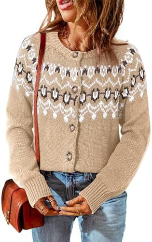 Dokotoo Womens Cardigans Casual Long Sleeve Chunky Knit Fall Winter Button Down Fair Isle Cardiga... | Amazon (US)