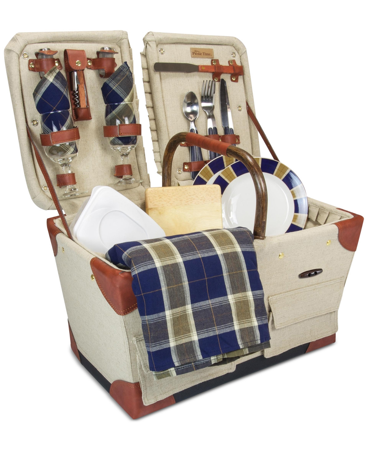 Picnic Time Pioneer Plaid-Accented Tan Picnic Basket | Macys (US)