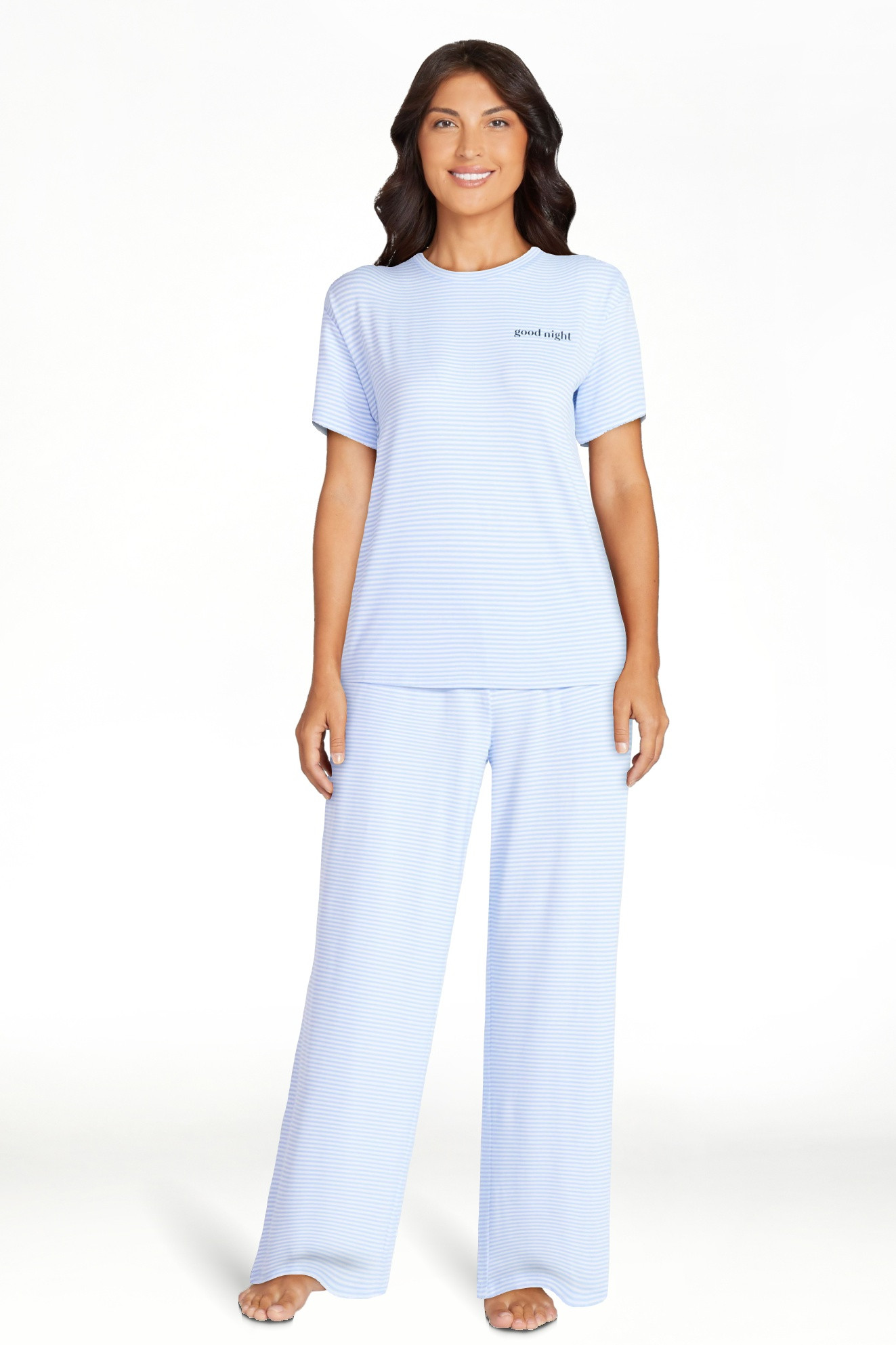 Joyspun Women's Dreamy Soft Collection Short Sleeve Sleep Top and Open Leg Pants Pajama Set, 2-Pi... | Walmart (US)