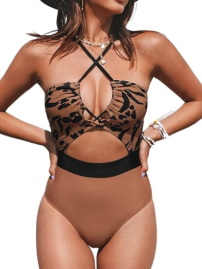 CUPSHE Women's One Piece Swimsuit Plunge Neckline Cutout Criss Cross Bathing Suit | Amazon (US)