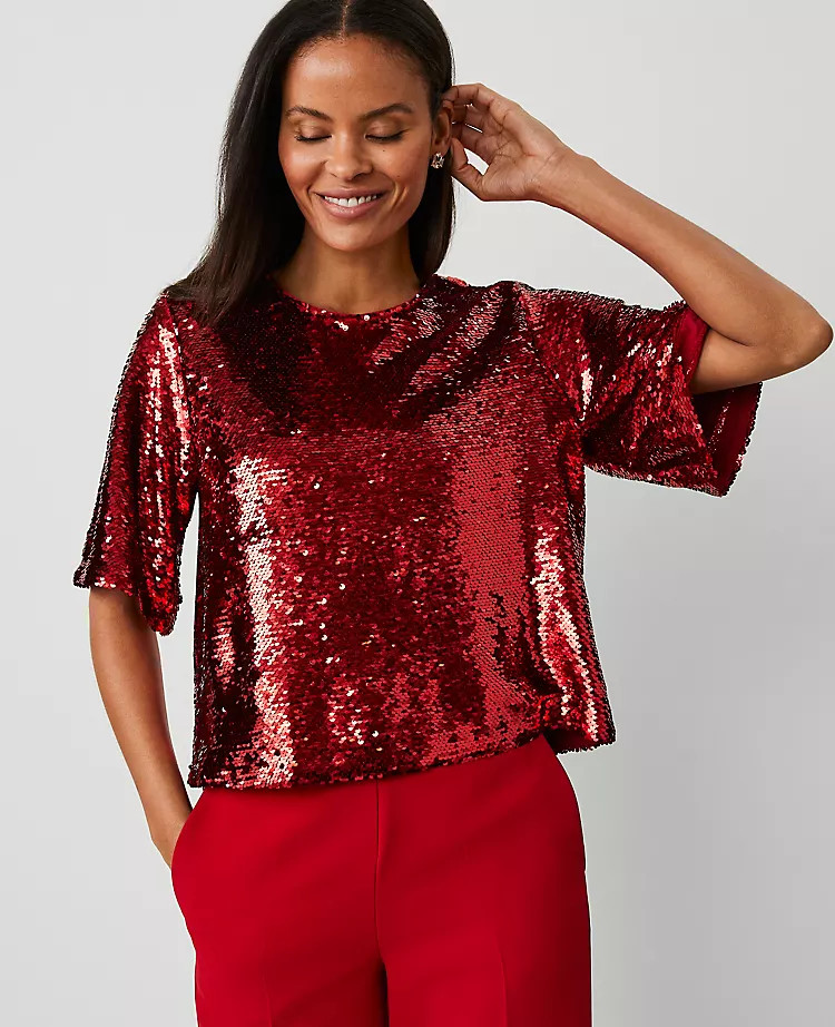 Sequin Short Sleeve Tee | Ann Taylor (US)