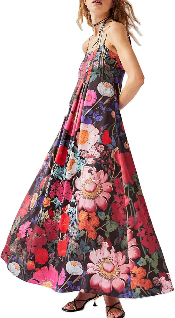 Amiblvowa Women Floral Maxi Dress Sexy Sleeveless Backless A-Line Long Flowy Dress Back Cut Out S... | Amazon (US)