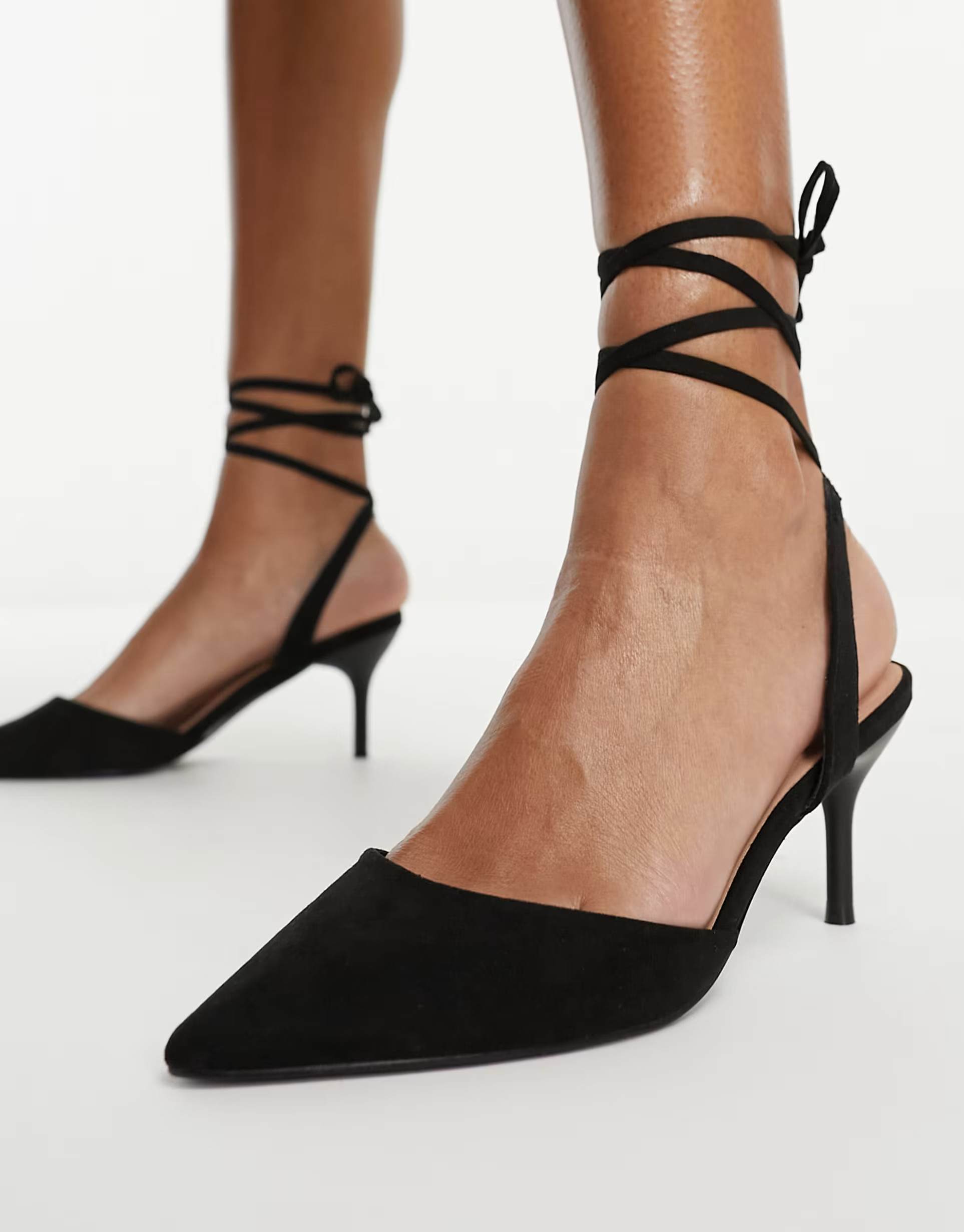 New Look pointed ankle tie kitten heels in black | ASOS | ASOS (Global)