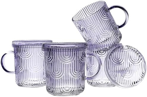 Lysenn Glass Coffee Mugs Set of 4 - Premium Crystal Glass Mugs with Lids – Unique Design Coffee... | Amazon (US)