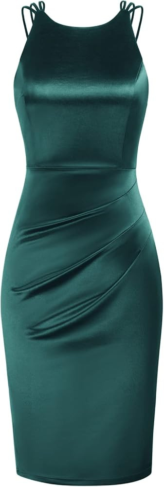 GRACE KARIN Women's Satin Slip Dress Sleeveless Criss Cross Backless Ruched Bodycon Cocktail Party D | Amazon (US)