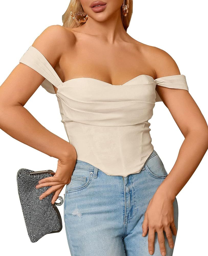 Parthea Off Shoulder Corset Top Push up Boned Ruched Cute Bustier Party Blouse for Women fashion ... | Amazon (US)