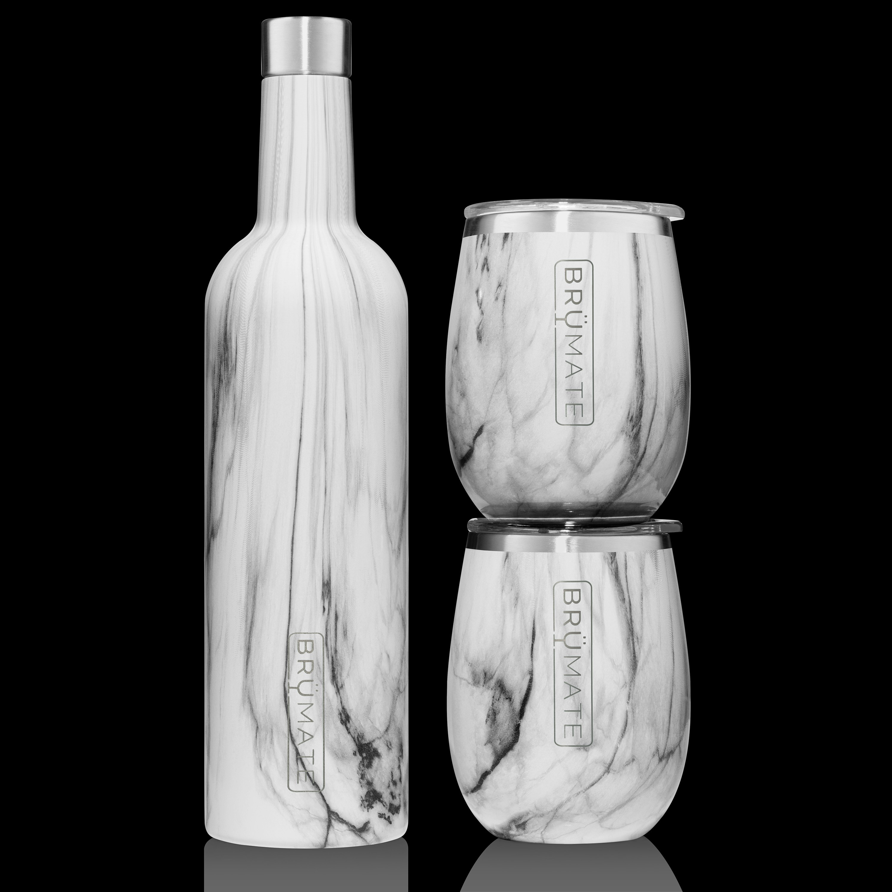 Winesulator + 2 Uncork'd XL Wine Tumblers/Lids | Carrara V2.0 | BruMate