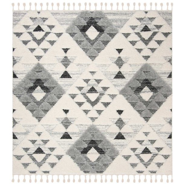 Safavieh  Moroccan Tassel Shag Kobi 2-inch Thick Rug Ivory/Grey 3' x 3' Square 4' Square Indoor L... | Walmart (US)
