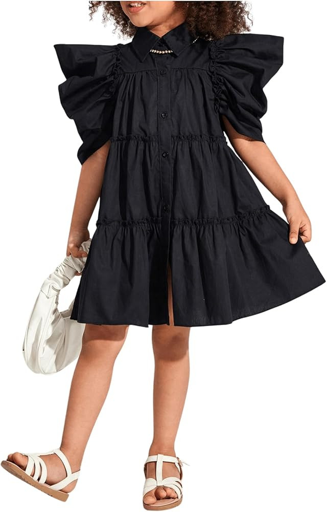 Floerns Toddler Girls Layered Hem Frill Puff Short Sleeve High Waist Tunic Dress | Amazon (US)
