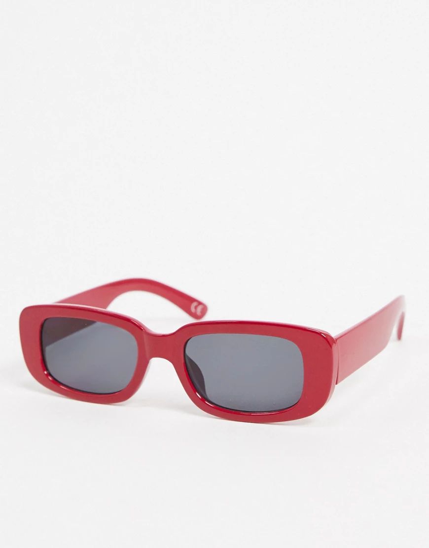 ASOS DESIGN mid rectangle sunglasses in red with black lens | ASOS (Global)