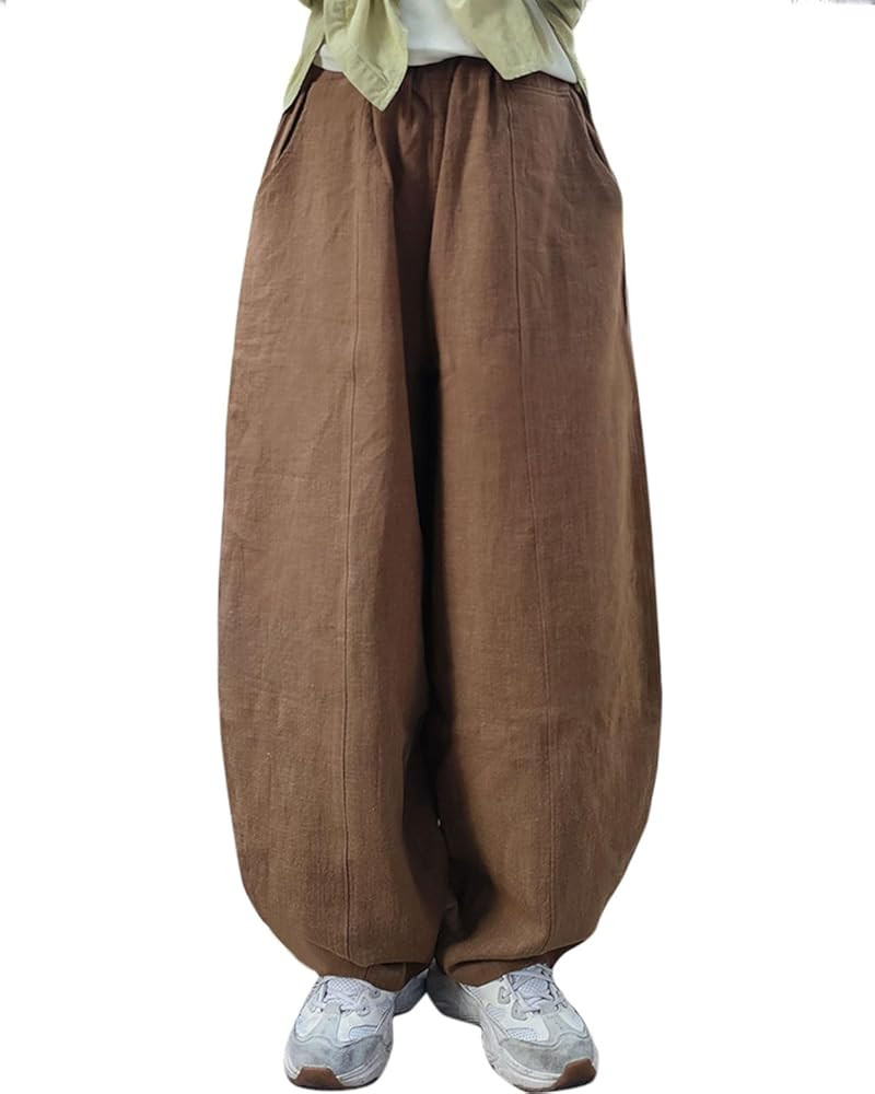 IXIMO Women's Casual Cotton Linen Baggy Pants with Elastic Waist Relax Fit Lantern Trouser | Amazon (US)