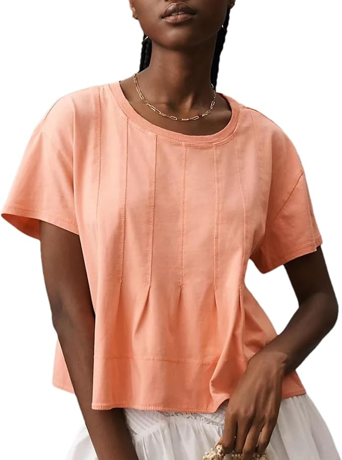 OPCAKM Womens Summer Pleated Swing Tee Casual Babydoll Peplum Tunic Shirts Tops | Amazon (US)