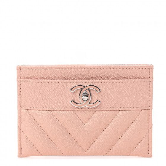 CHANEL Metallic Caviar Chevron Quilted Vintage Mademoiselle Card Holder Pink | Fashionphile