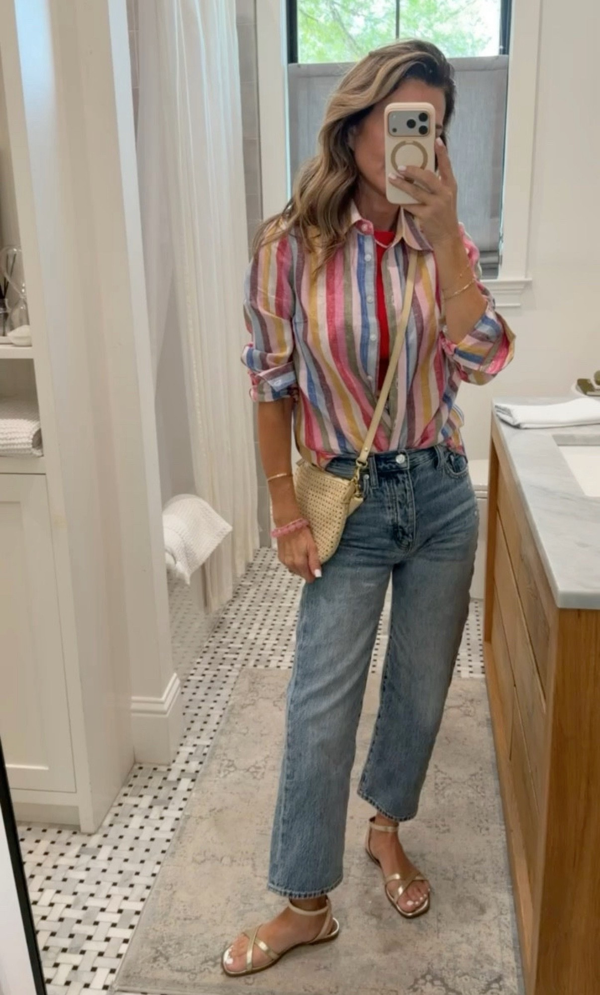 -Linen  button-up XS
-High waisted crop jeans TTS Code TAMMY15
-Red tank 
-Crossbody bag 
-metallic flats 


#LTKOver40 #LTKgrwm #LTKootd