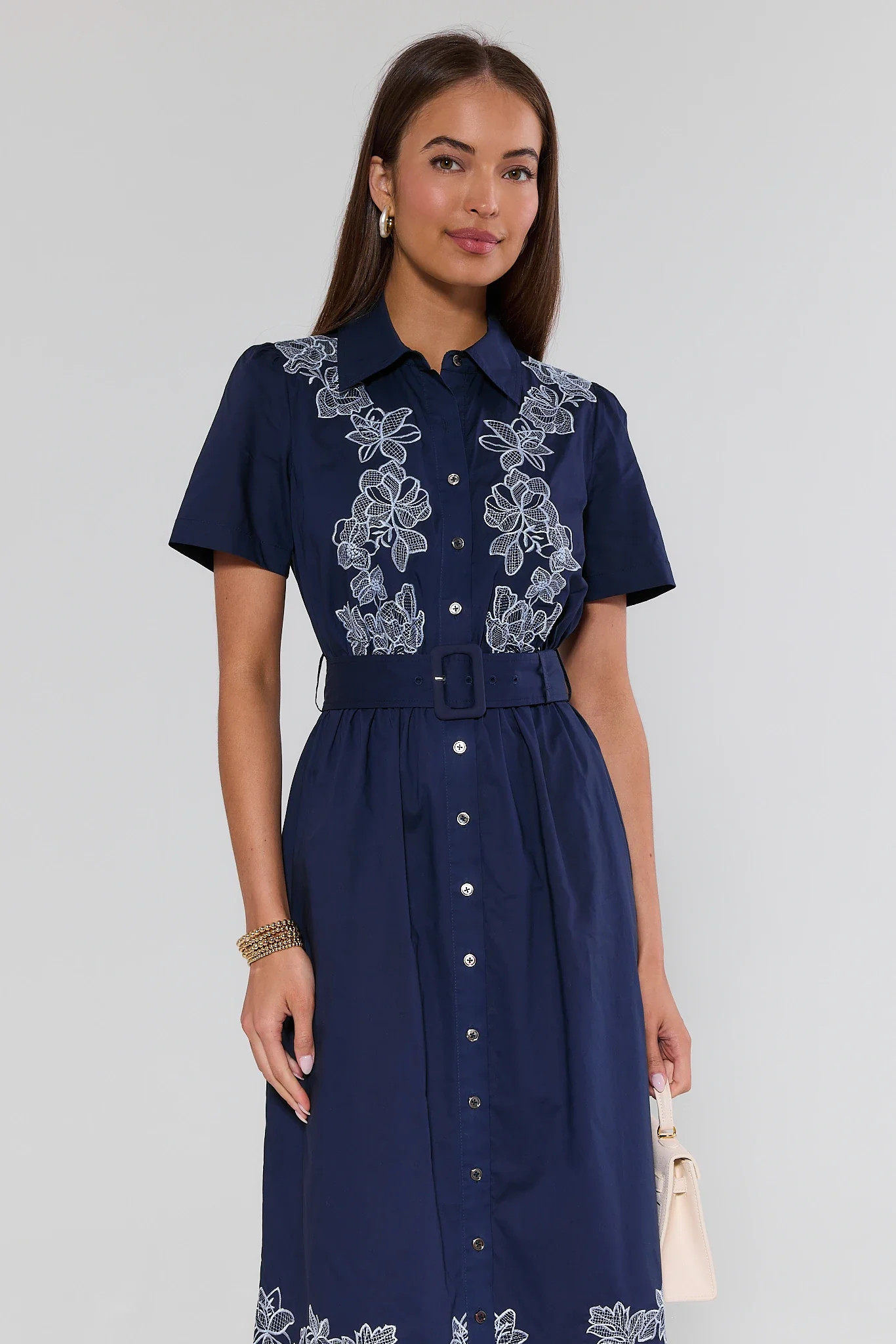 Ophelia Navy Embroidered Midi Dress | Avara