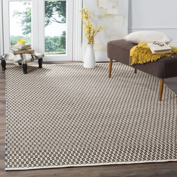 Mooreton Geometric Handmade Flatweave Cotton Ivory/Black Area Rug | Wayfair North America
