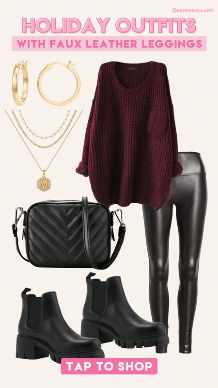 Holiday Outfits | Red Sweater | Oversized Sweater | Maroon Sweater | Holiday Outfit | Holiday Fashion | Holiday Look | Faux Leather Legging Outfits

#LTKstyletip #LTKHoliday #LTKSeasonal