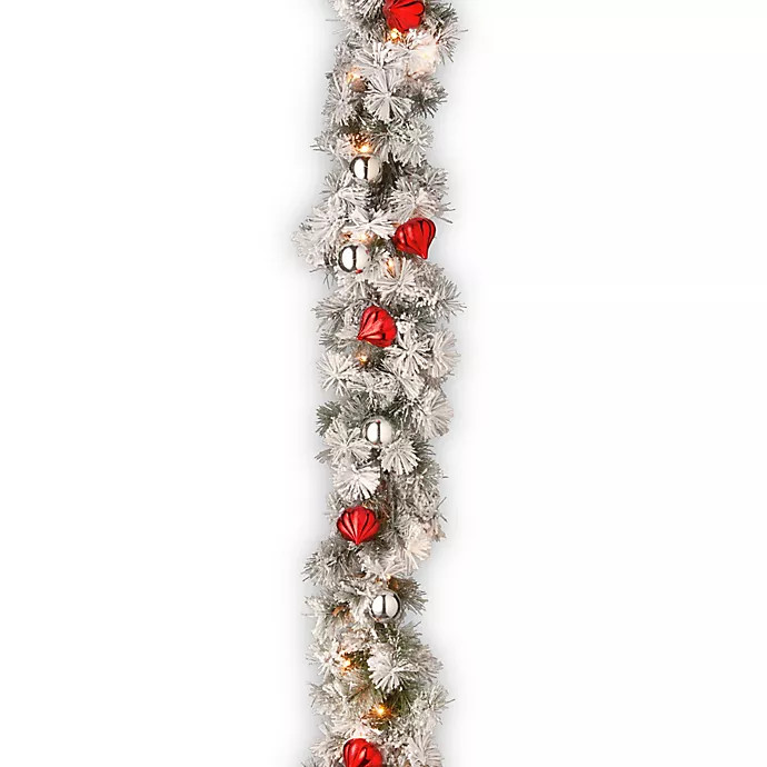 National Tree Company® 9-Foot Pre-Lit Snowy Bristle Pine Garland | Bed Bath & Beyond | Bed Bath & Beyond