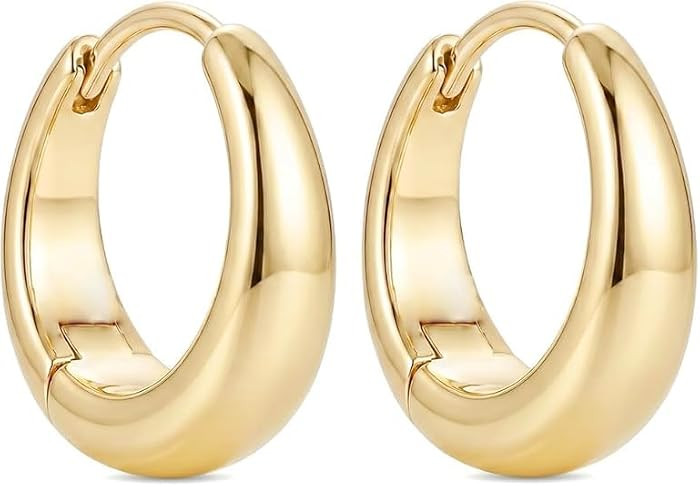 14K Gold Hoop Earrings for Women Gold Huggie Earrings Full and Rounded Surface Earring for Gift | Amazon (US)