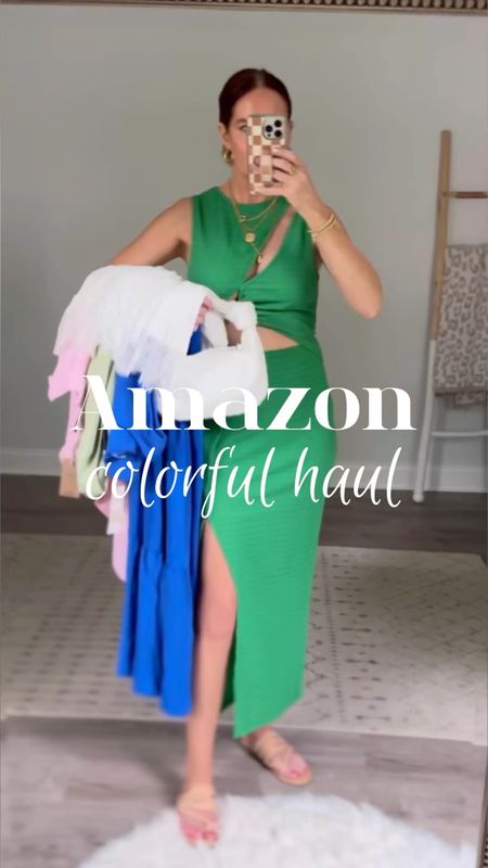 Stepping way outside of my comfort zone with this very colorful Amazon haul! I'm truly shocked and so excited to share these Amazon finds with you

SIZES I'M WEARING:
Cutout green dress, medium
Blue dress medium
Pink sequin top medium
Wide leg jeans TTS
Green sweatshirt large
White lace skirt medium
Pink linen dress medium
Sandals TTS

Amazon try on, Amazon finds 2024, Amazon outfits, Amazon dresses, Amazon style, date night outfit, vacation outfit, look for less, how to style, what to wear, timeless style, style at any age, over 40 fashion, maxi dress, linen dress

#LTKVideo #LTKSeasonal #LTKOver40