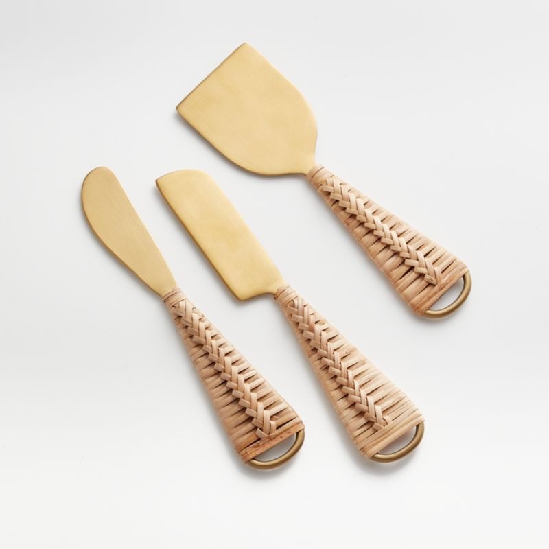 Artizan Rattan Cheese Knives, Set of 3 | Crate and Barrel | Crate & Barrel