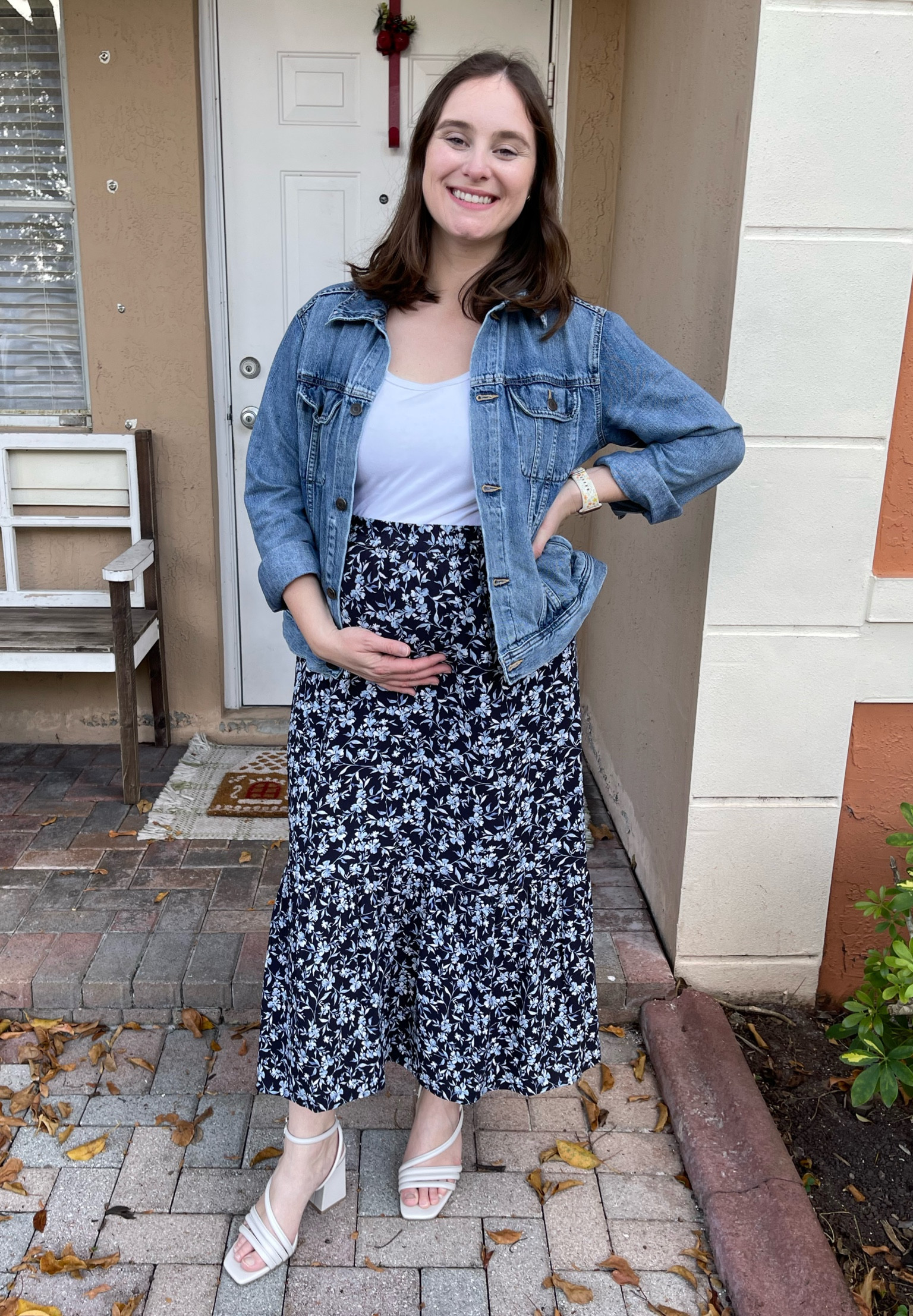 Church outfit! ABLE Clothing Jean jacket and skirt. 

Great for maternity!

#LTKMidsize #LTKBump #LTKStyleTip