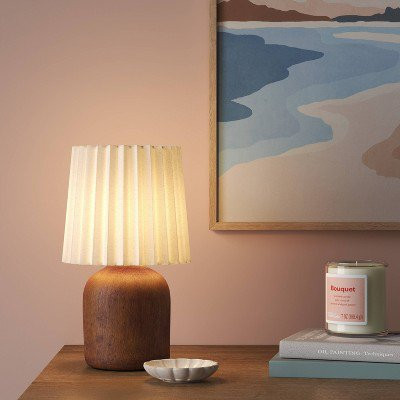 Mini Faux Wood Table Lamp with Pleated Shade | Walmart (US)