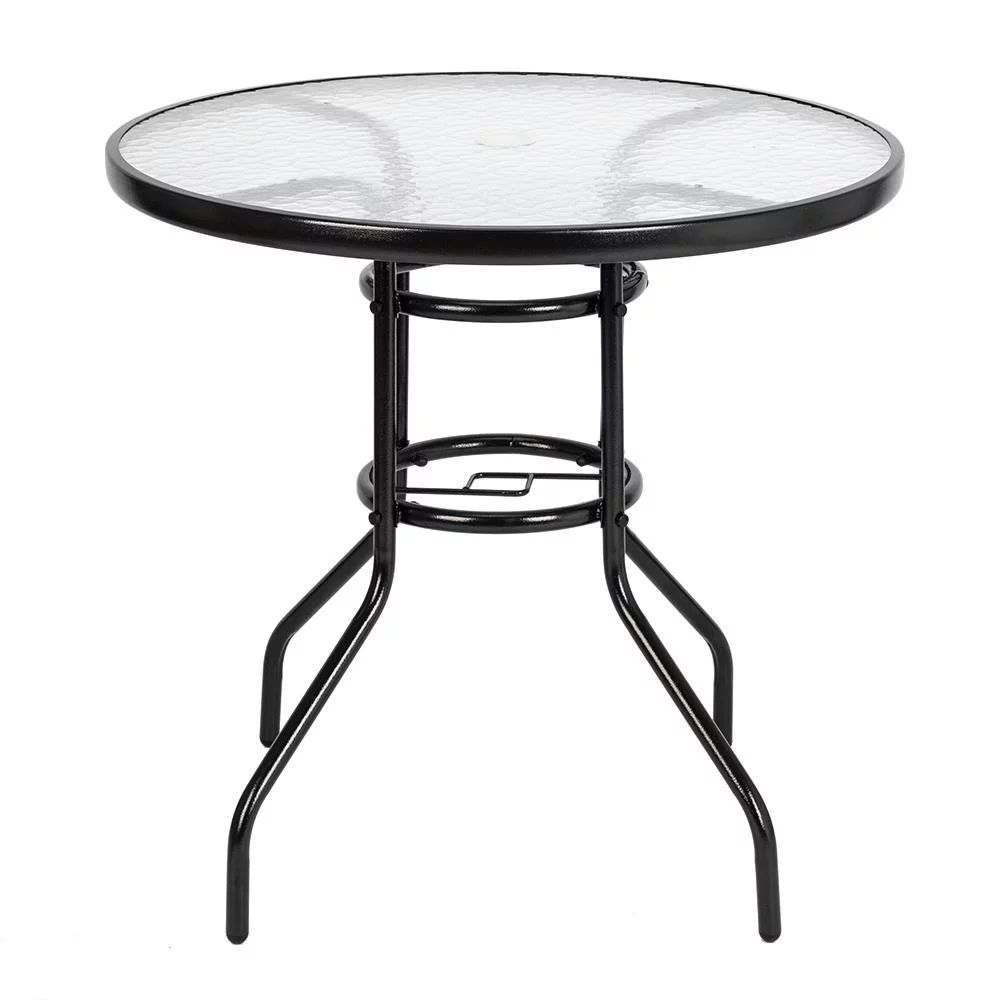 GoDecor Round Glass 31.5" Patio Table Outdoor with Umbrella Hole - Walmart.com | Walmart (US)