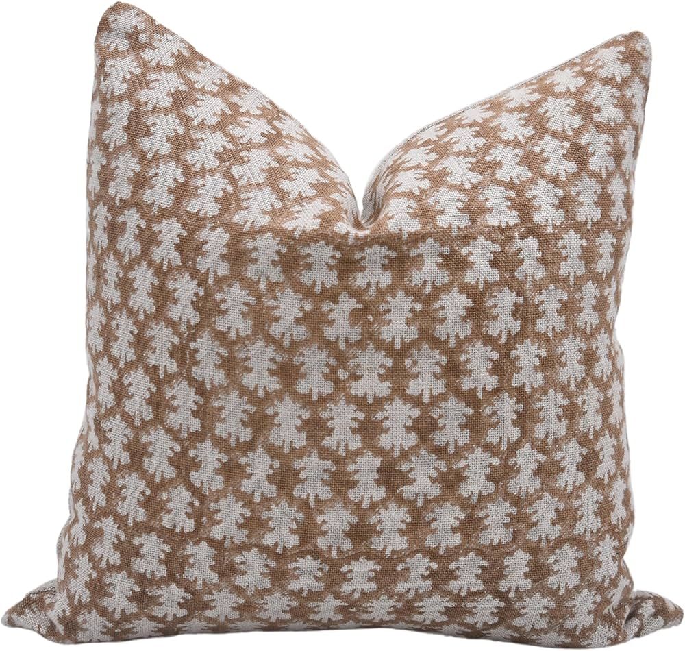 Fabritual Block Print Thick Linen 14x14 Throw Pillow Covers, Decorative Handmade Vintage Pillow C... | Amazon (US)