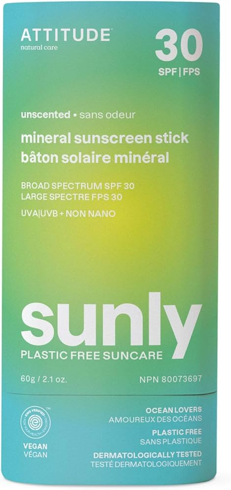 ATTITUDE Mineral Sunscreen Stick with Zinc Oxide, SPF 30, EWG Verified, Plastic-Free, Broad Spect... | Amazon (US)