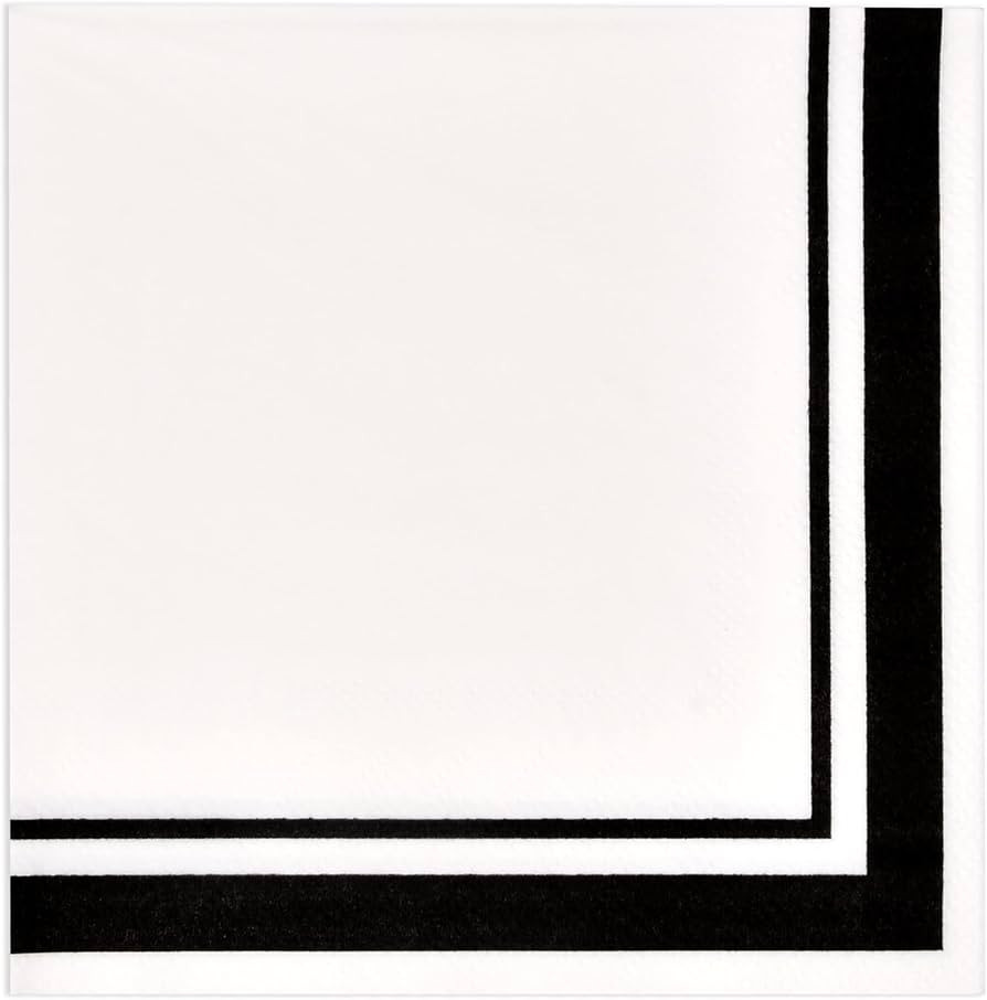 Gift Boutique 120 Black and White Cocktail Beverage Napkins 3 Ply Black Trim Stripe Disposable Pa... | Amazon (US)