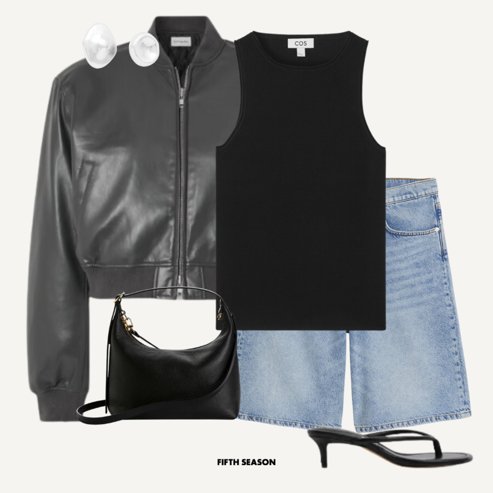 Summer styling | love the Bermuda shorts in denim mixed with the black and leather textures 