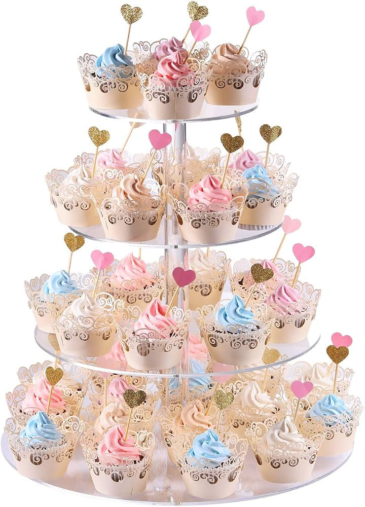 Cupcake Stand, 4-Tier Round Acrylic Cupcake Display Stand Dessert Tower Pastry Stand for Wedding ... | Amazon (US)