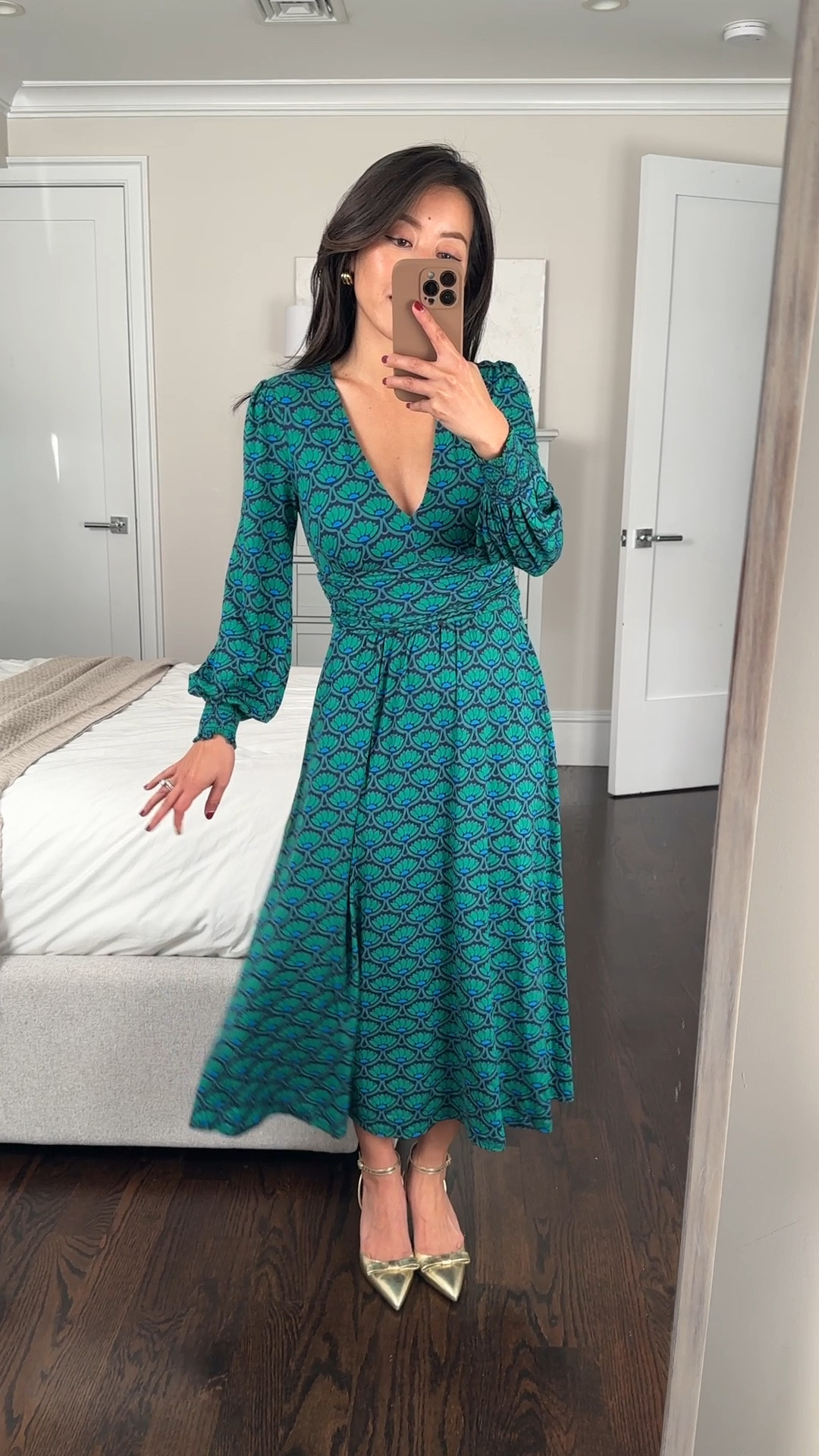 Trying on another piece from boden petite size 0P

• Daphne dress. This is their lighter weight lenzing ecovero jersey knit fabric that they use in several different dresses 

Waist of size 0P measures 12.25” across when lying flat with stretch

Higher waistline, banded stretch waist, pockets, gathered wrists with slightly ballooned sleeves. 

• Colette sandals 5.5. These are so pretty and nice quality. Size up if between sizes! #LTKHoliday

#LTKParties