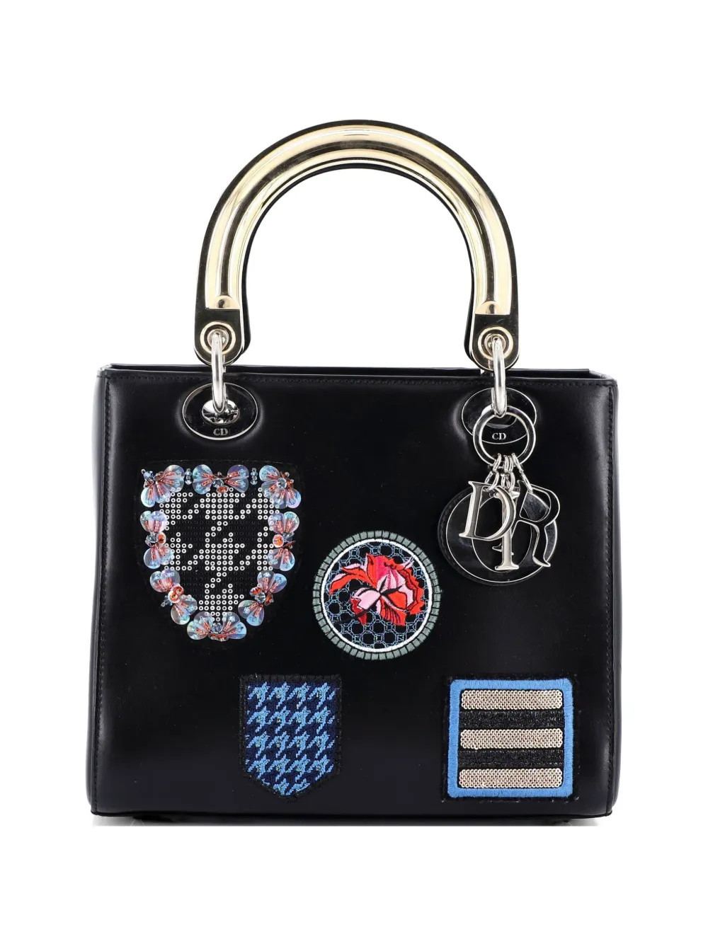 Christian Dior Pre-Owned Lady Dior Bag Patch Embellished Leather Medium satchel - Black | Farfetch Global