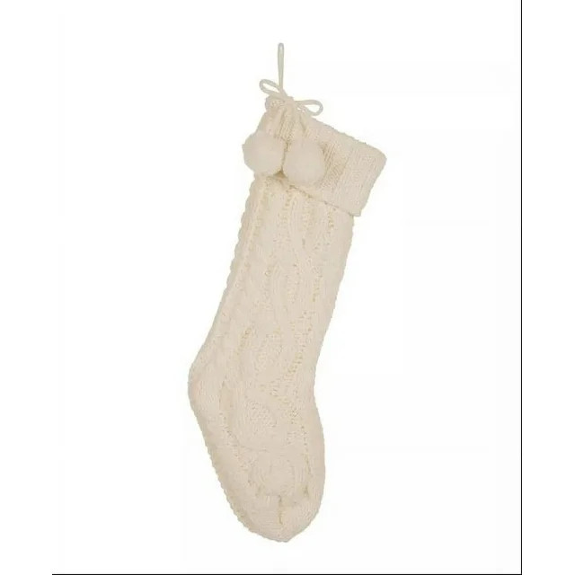 Knitted Polyester Christmas Stocking Pom Pom Ball – White – Glitzhome | Walmart (US)