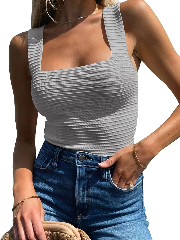 BZB Womens Ribbed Tank Tops 2025 Summer Sleeveless Square Neck Shirts Casual Slim Fitted Knit Shi... | Amazon (US)