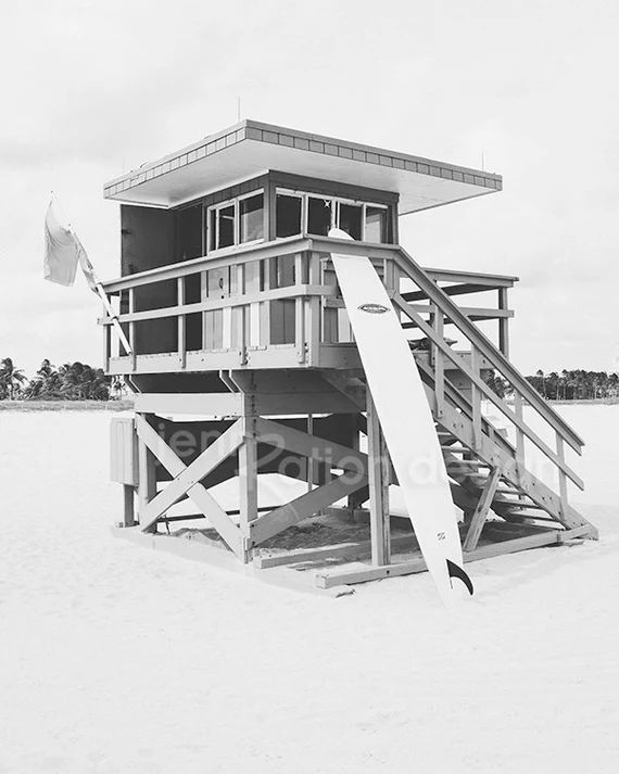 Lifeguard Stand, South Beach, Miami, Beach Photography, Beach Art, Black and White Photo, Surfboard, | Etsy (US)