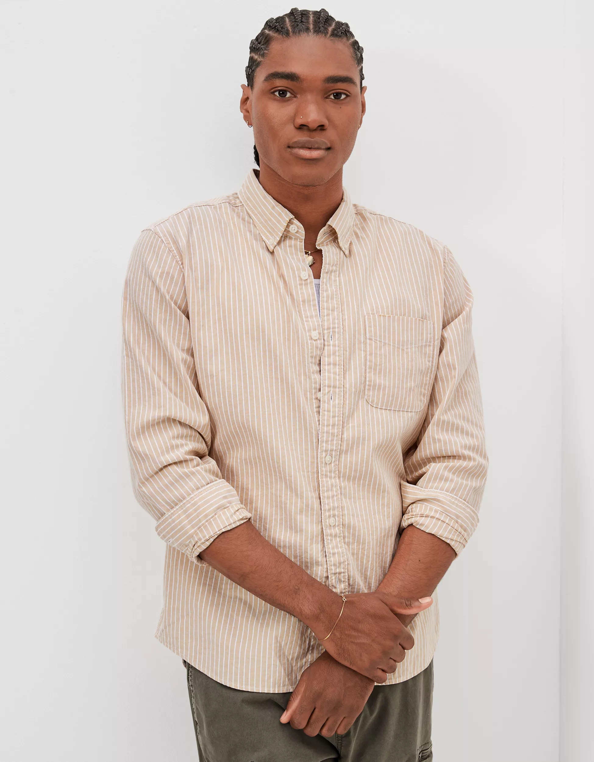 AE Everyday Striped Oxford Button-Up Shirt | American Eagle Outfitters (US & CA)