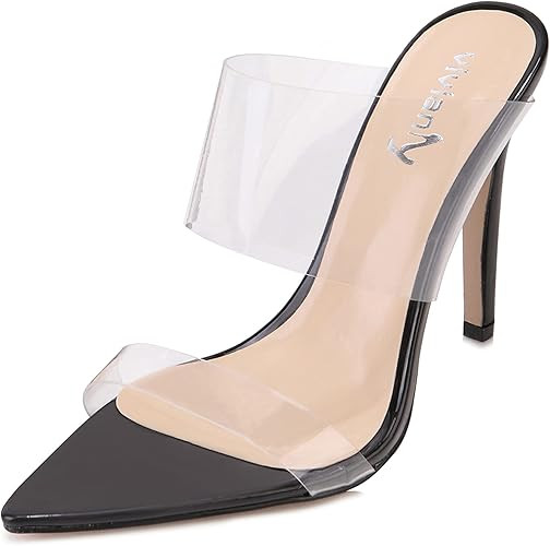 vivianly Clear Pointed Toe Heels Sandals Transparent Strap Stiletto High Heels Slip on Mules for ... | Amazon (US)