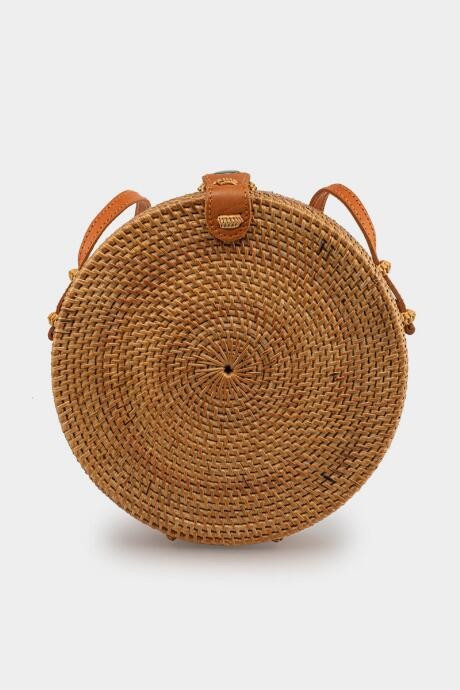 Mavis Round Rattan Crossbody - Tan | Francesca’s Collections