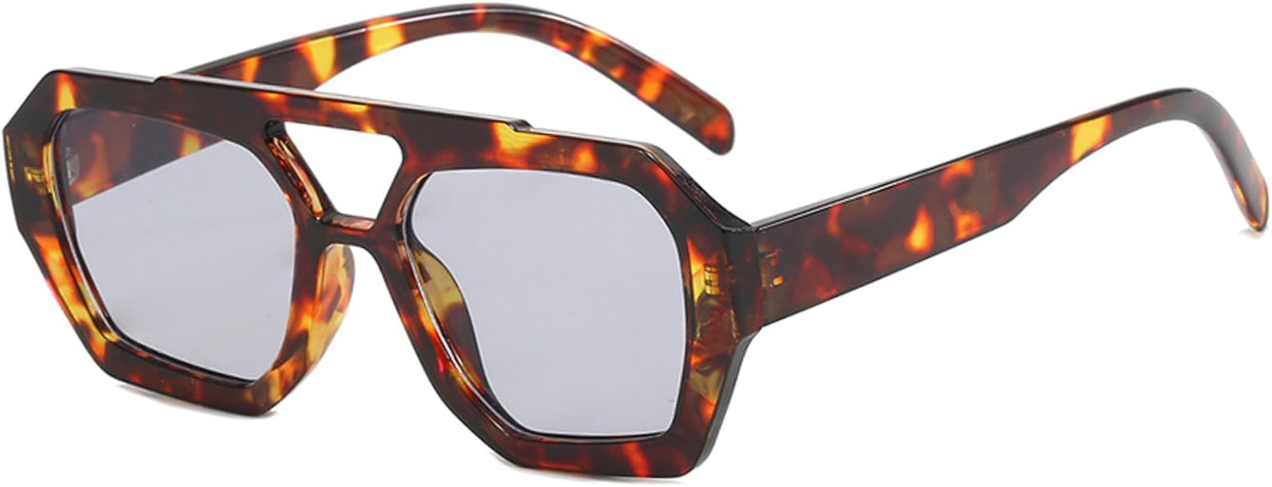 Mirkcittle Trendy Square Aviator Sunglasses for Women Men Hexagonal Thick Frame Double Bridge Des... | Amazon (US)