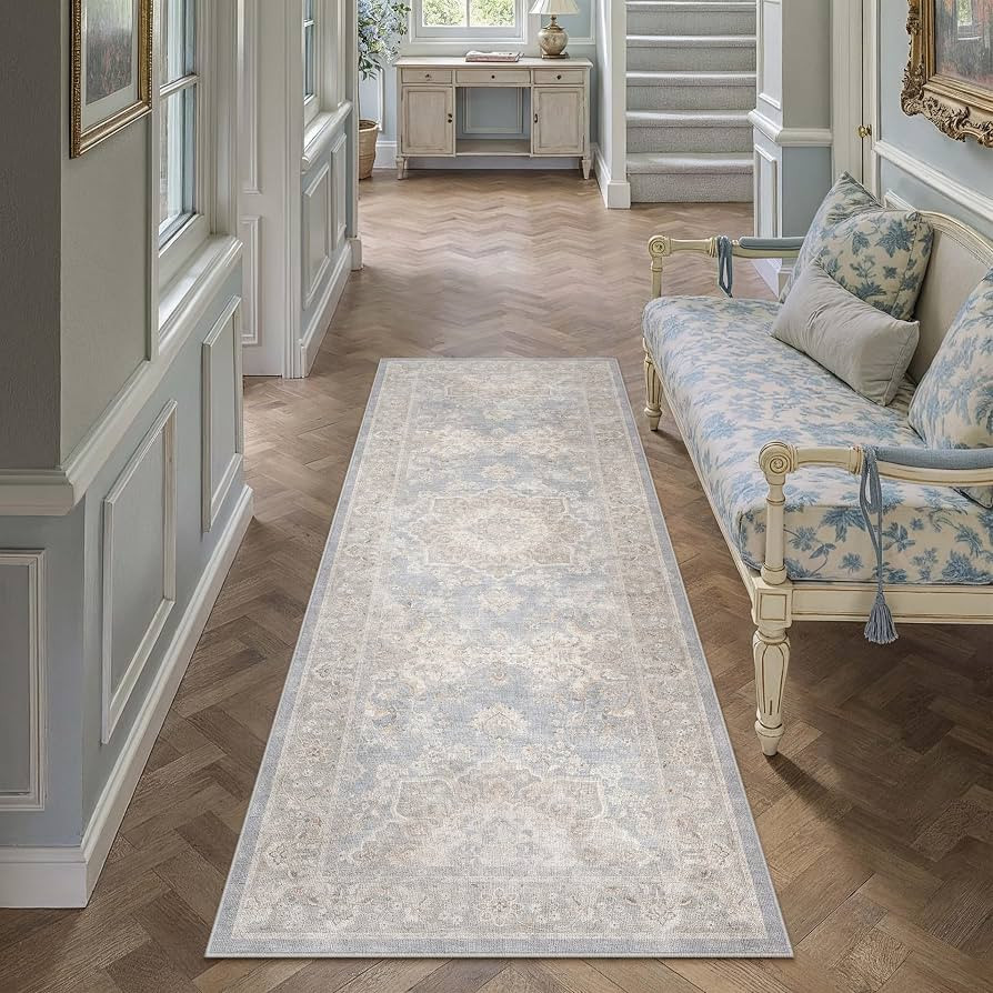 PureCozy Blue Runner Rug 2x6 Hallway Washable Vintage Carpet for Kitchen Non Slip Soft Low Pile I... | Amazon (US)