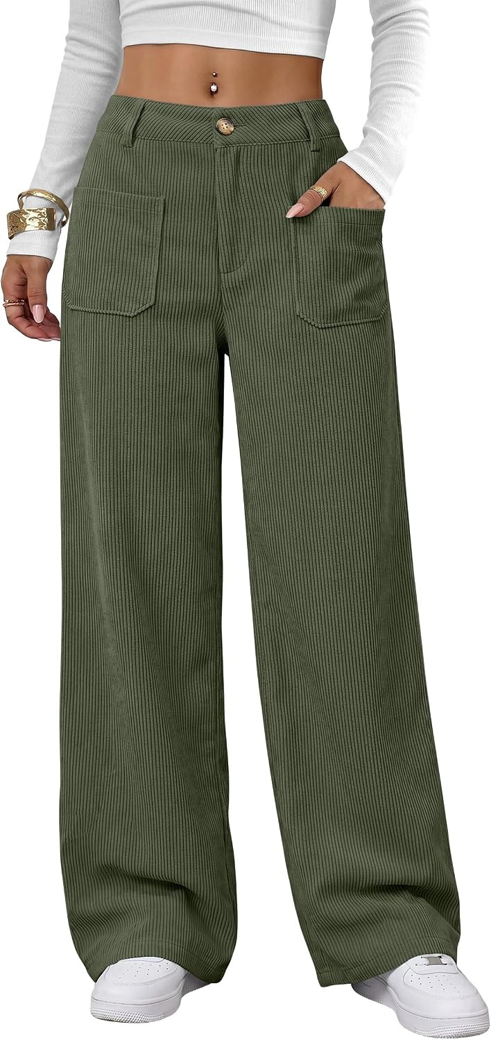 ANRABESS Womens High Waisted Wide Leg Corduroy Casual Pants | Amazon (US)