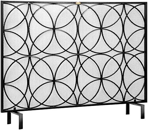 VIVOHOME 40.9 x 31.1 Inch Single Panel Wrought Iron Fireplace Screen Metal Decorative Mesh Fire S... | Amazon (US)