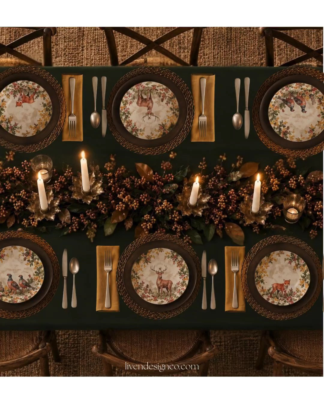 Fall Thanksgiving table setting. Tablescape. Fall dining. Style tip. Fall dinner plates. Green tablecloth. Yellow cloth napkins. Harvest. Candlelit. Fall decor. Woven placemats. Flatware. Brown stoneware plates

#LTKSeasonal #LTKHome #LTKSaleAlert