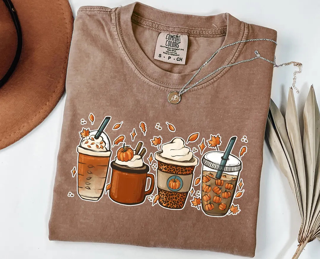 Comfort Colors® Thanksgiving Shirt, Cute Fall Coffee Shirt, Coffee Lover Shirt, Halloween Pumpki... | Etsy (US)